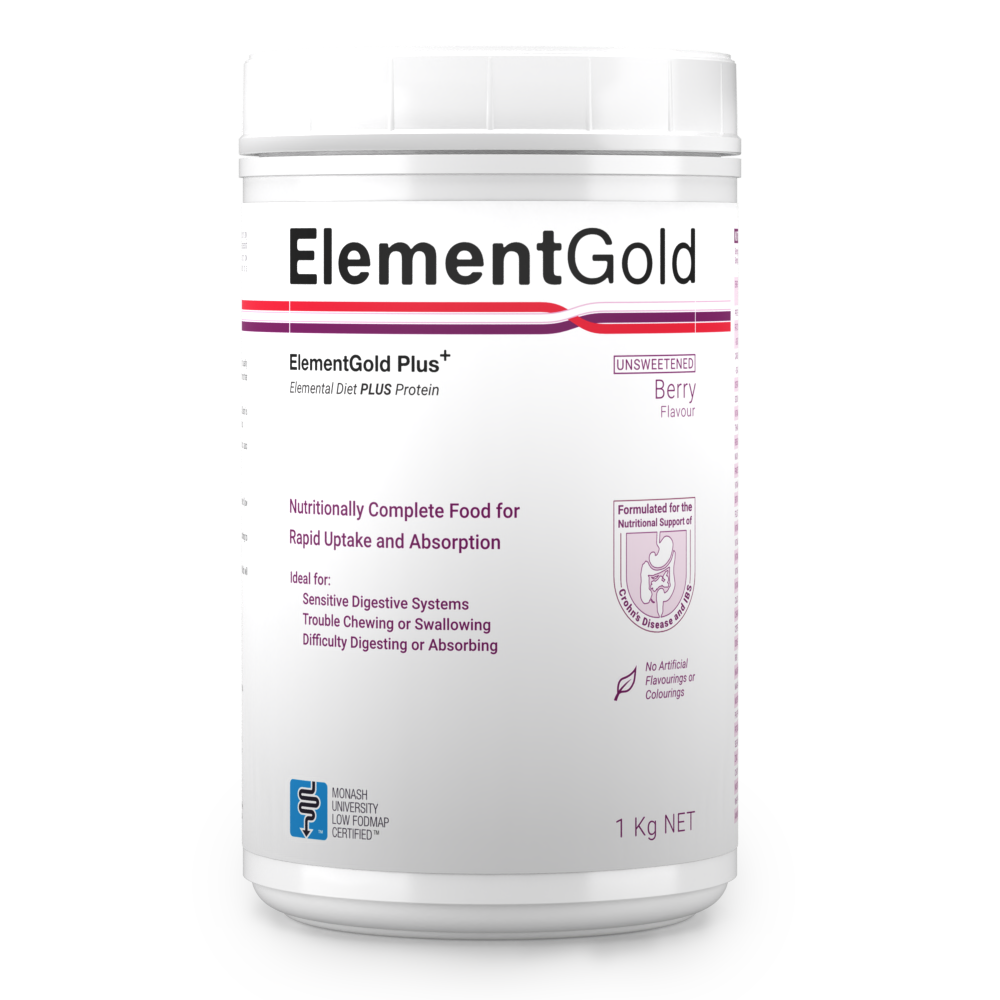 1Kg tub of ElementGold Plus, Unsweetened Berry Flavour