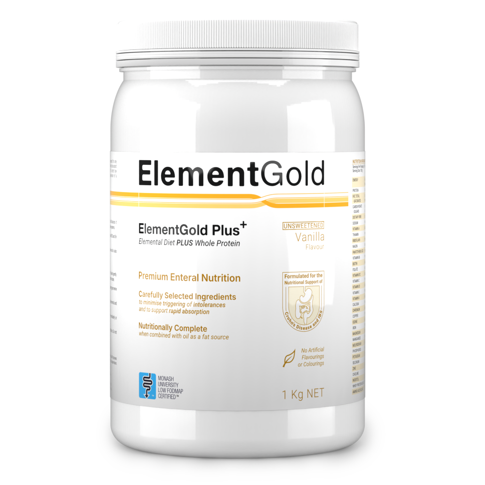 1Kg tub of ElementGold Plus, Unsweetened Vanilla Flavour