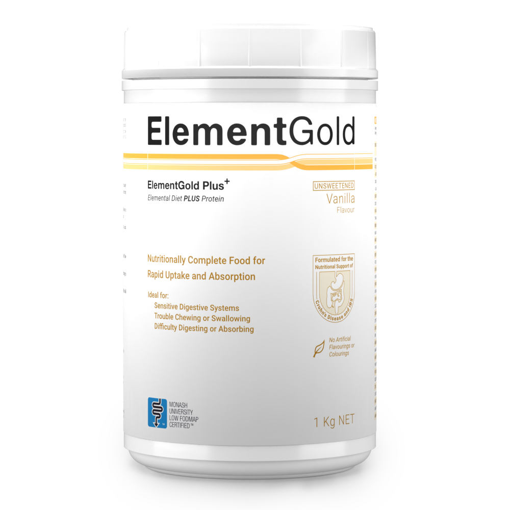 1Kg tub of ElementGold Plus, Unsweetened Vanilla Flavour